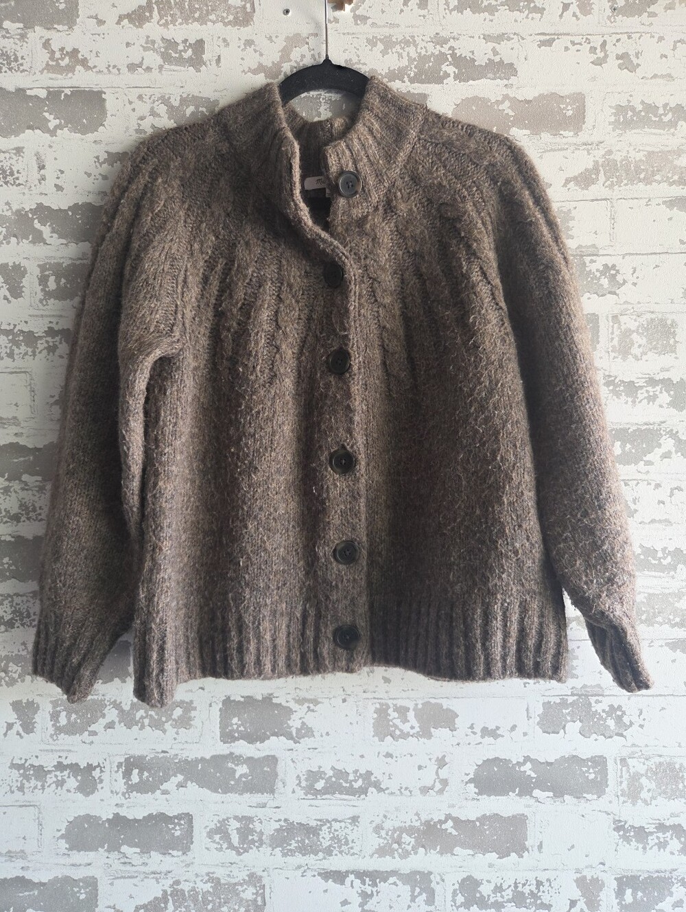 Madewell Harwood Cable Knit Mockneck Cardigan Sweater S Brown Wool NC660